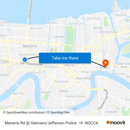 Metairie Rd @ Gennaro/Jefferson Police to NOCCA map