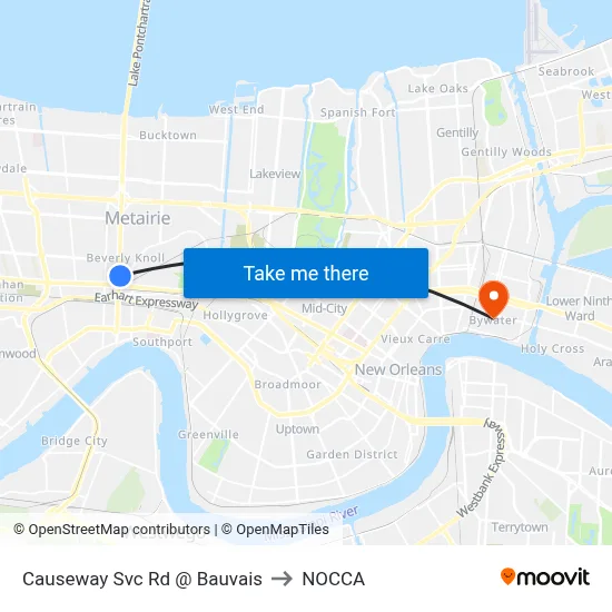 Causeway Svc Rd @ Bauvais to NOCCA map