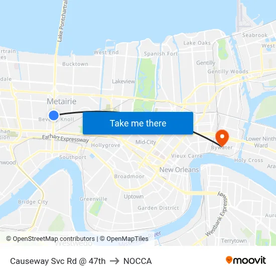 Causeway Svc Rd @ 47th to NOCCA map