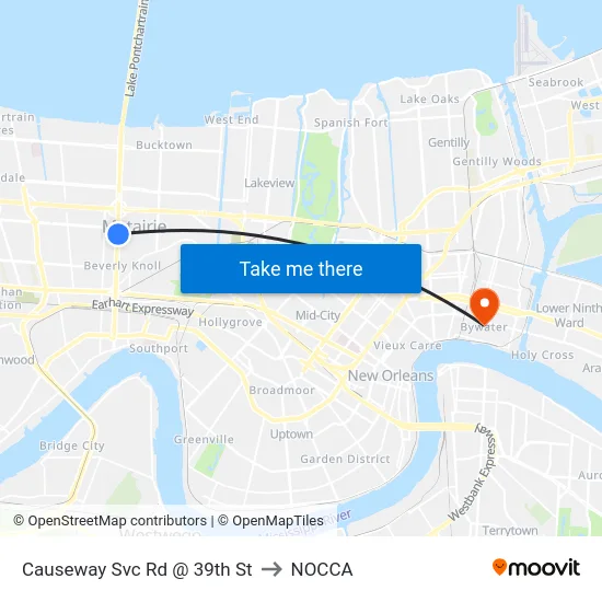 Causeway Svc Rd @ 39th St to NOCCA map