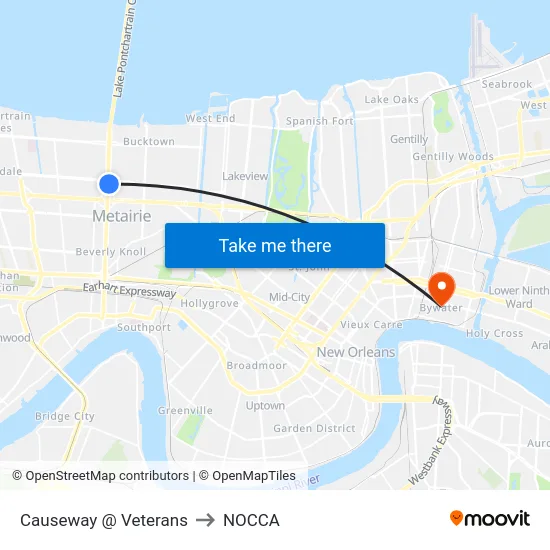 Causeway @ Veterans to NOCCA map