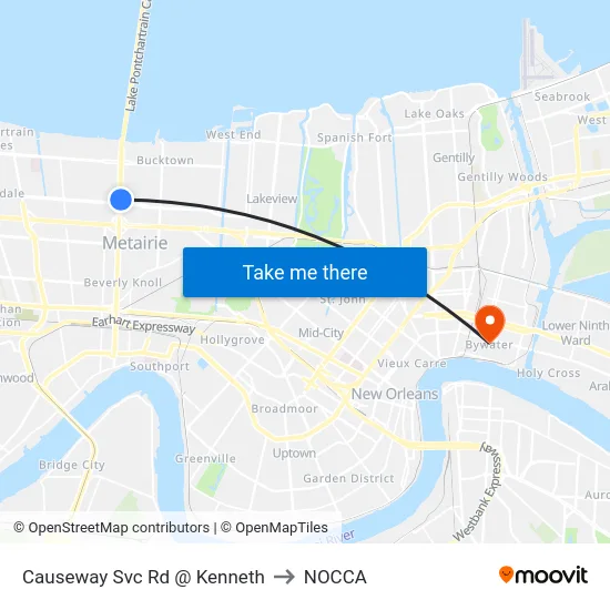 Causeway Svc Rd @ Kenneth to NOCCA map