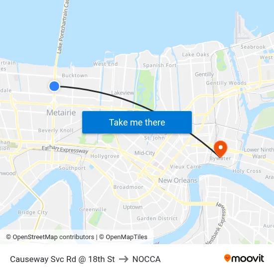 Causeway Svc Rd @ 18th St to NOCCA map