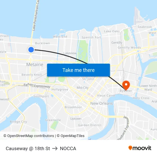 Causeway @ 18th St to NOCCA map
