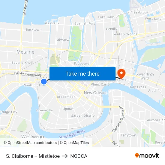 S. Claiborne + Mistletoe to NOCCA map