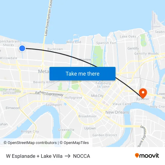 W Esplanade + Lake Villa to NOCCA map