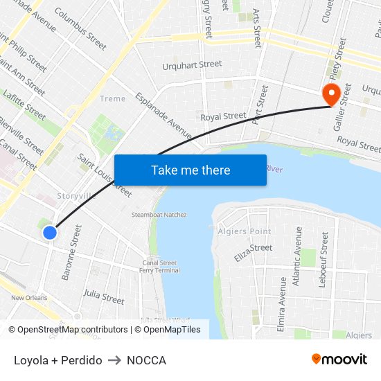 Loyola + Perdido to NOCCA map