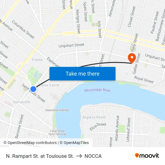 N. Rampart St. at Toulouse St. to NOCCA map