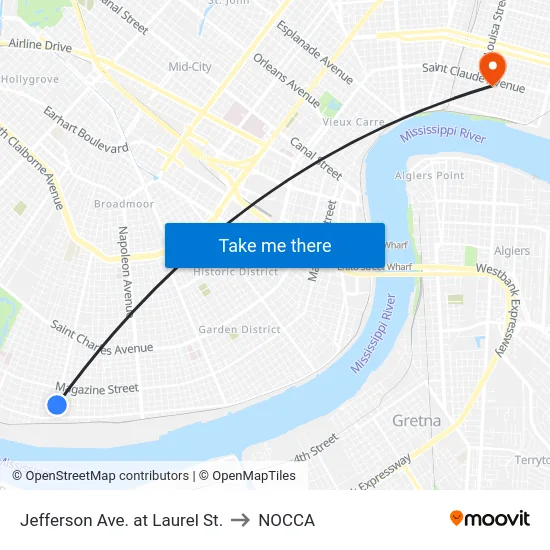 Jefferson Ave. at Laurel St. to NOCCA map