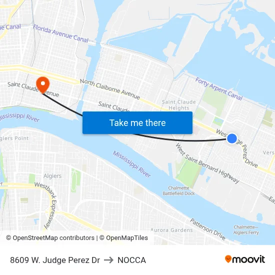 8609 W. Judge Perez Dr to NOCCA map