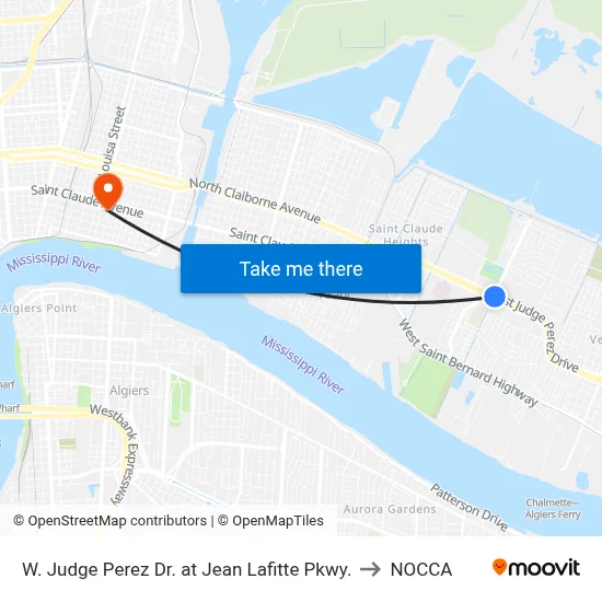 W. Judge Perez Dr. at Jean Lafitte Pkwy. to NOCCA map