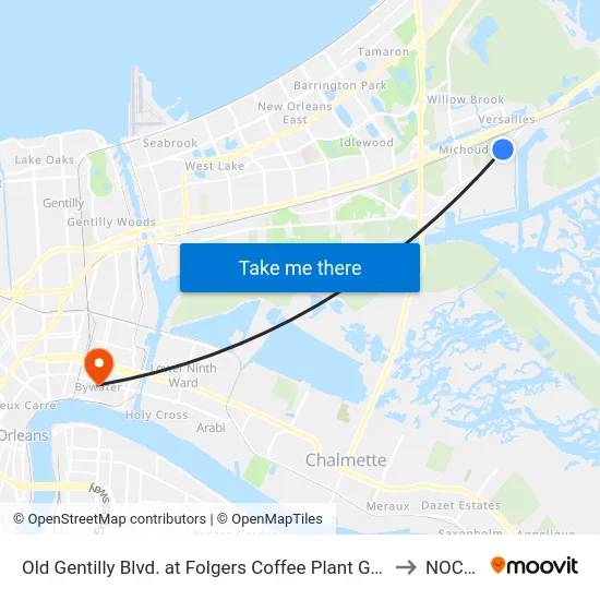 Old Gentilly Blvd. at Folgers Coffee Plant Gate 1b to NOCCA map