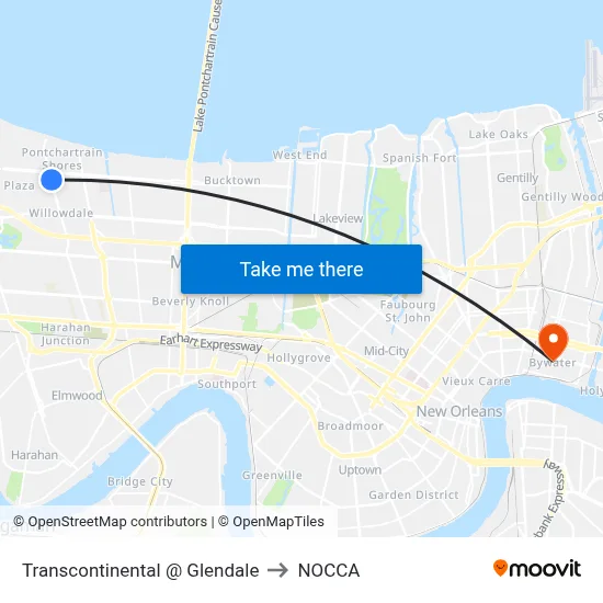 Transcontinental @ Glendale to NOCCA map