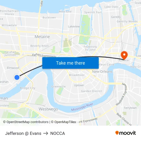 Jefferson @ Evans to NOCCA map
