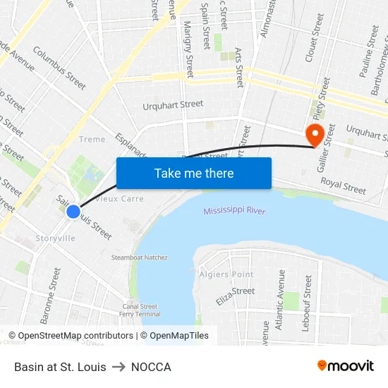 Basin at St. Louis to NOCCA map