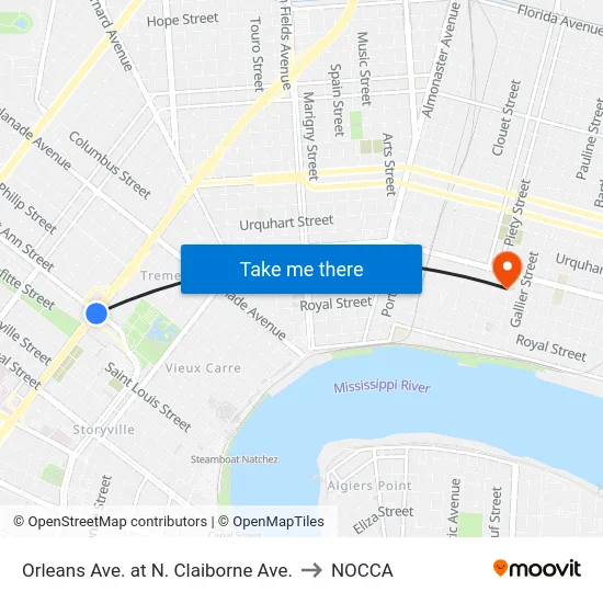 Orleans Ave. at N. Claiborne Ave. to NOCCA map