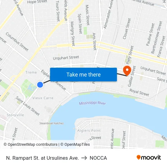 N. Rampart St. at Ursulines Ave. to NOCCA map