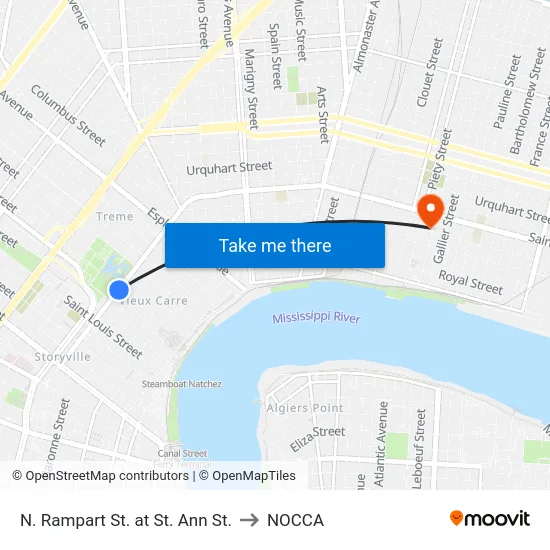 N. Rampart St. at St. Ann St. to NOCCA map