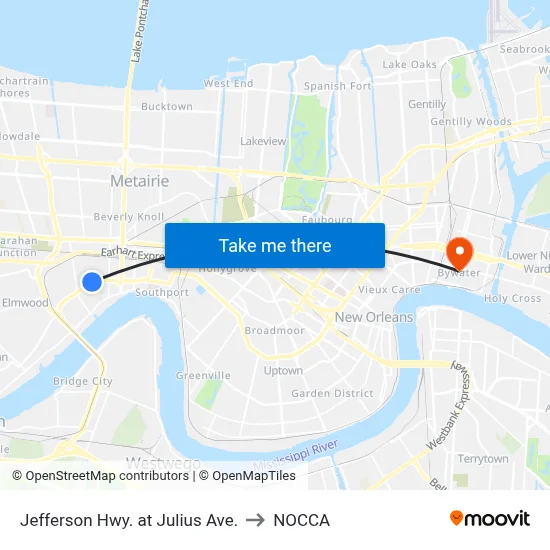 Jefferson Hwy. at Julius Ave. to NOCCA map