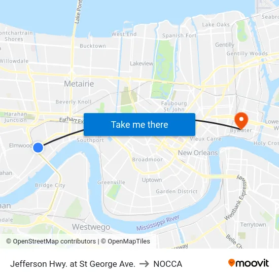 Jefferson Hwy. at St George Ave. to NOCCA map