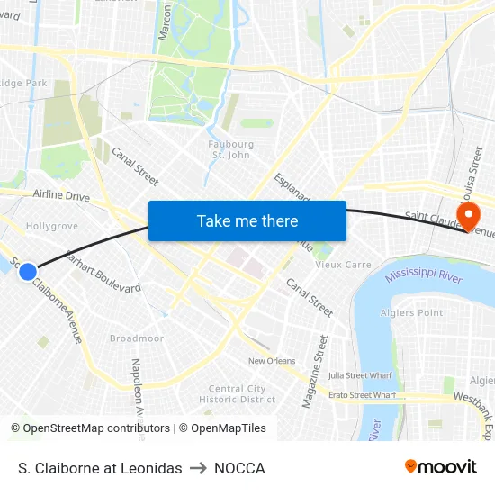S. Claiborne at Leonidas to NOCCA map