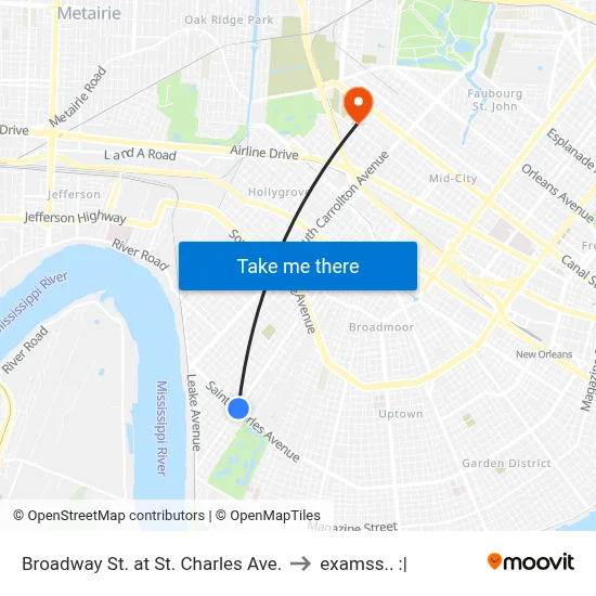 Broadway St. at St. Charles Ave. to examss.. :| map