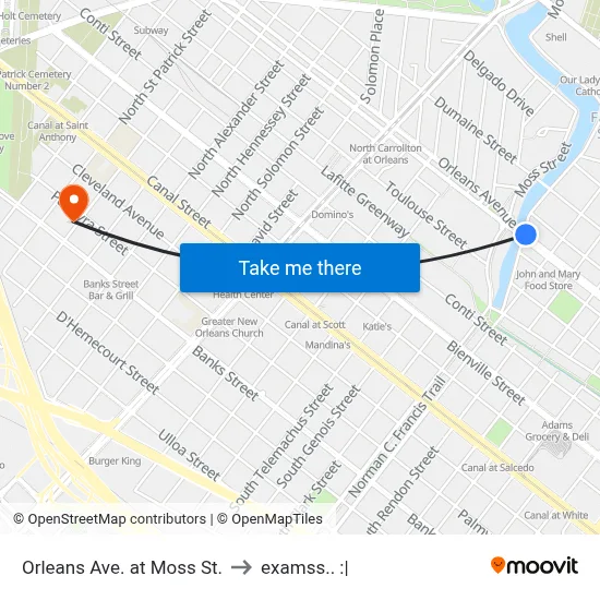 Orleans Ave. at Moss St. to examss.. :| map