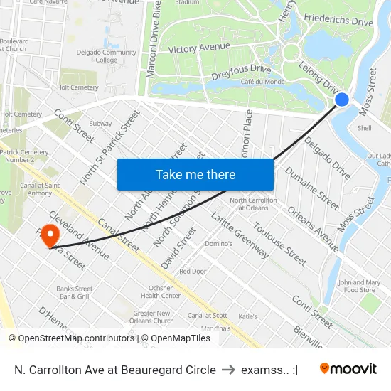 N. Carrollton Ave at Beauregard Circle to examss.. :| map