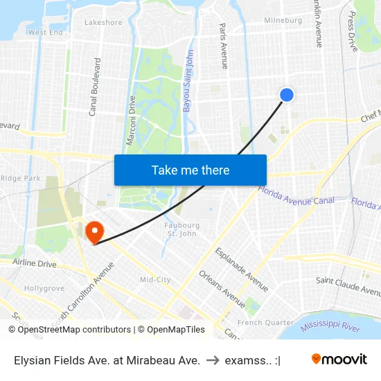 Elysian Fields Ave. at Mirabeau Ave. to examss.. :| map