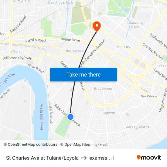 St Charles Ave at Tulane/Loyola to examss.. :| map