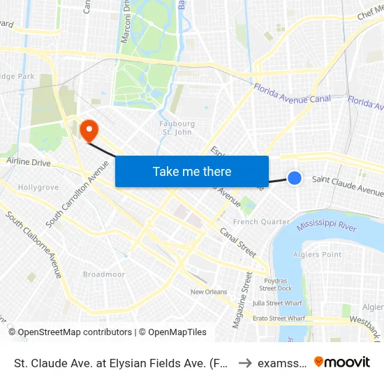 St. Claude Ave. at Elysian Fields Ave. (Farside) to examss.. :| map
