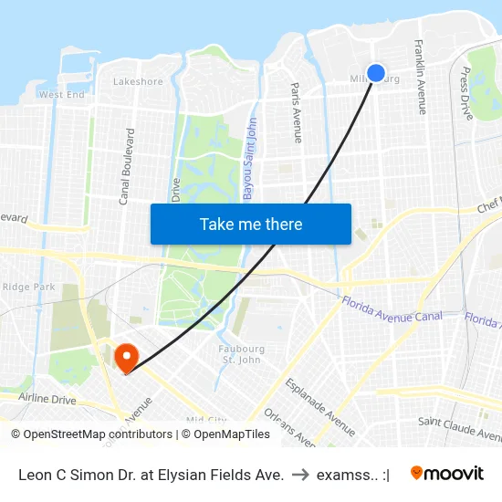Leon C Simon Dr. at Elysian Fields Ave. to examss.. :| map