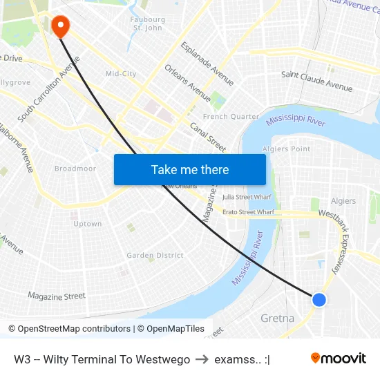 W3 -- Wilty Terminal To Westwego to examss.. :| map