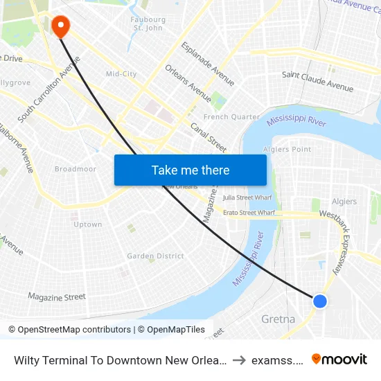 Wilty Terminal To Downtown New Orleans to examss.. :| map