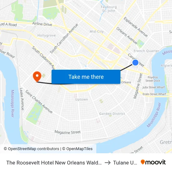 The Roosevelt Hotel New Orleans Waldorf Astoria Hotels Resorts to Tulane University map