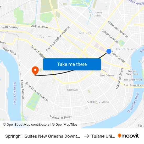 Springhill Suites New Orleans Downtown/Canal Street to Tulane University map