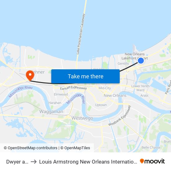 Dwyer at Ray to Louis Armstrong New Orleans International Airport - MSY map