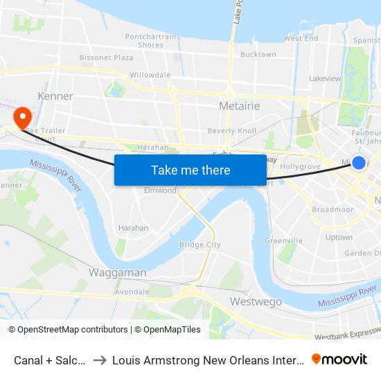 Canal + Salcedo (Out) to Louis Armstrong New Orleans International Airport - MSY map