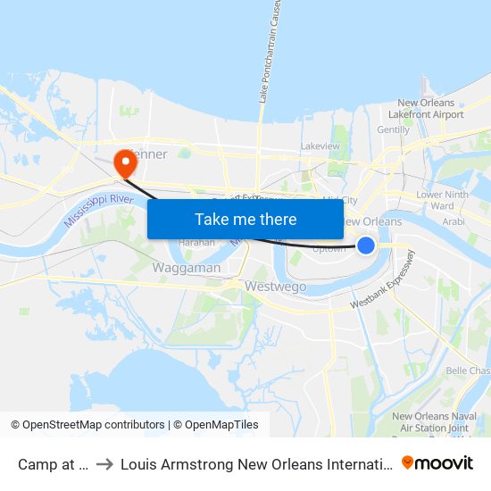 Camp at Thalia to Louis Armstrong New Orleans International Airport - MSY map