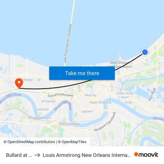 Bullard at Curran to Louis Armstrong New Orleans International Airport - MSY map