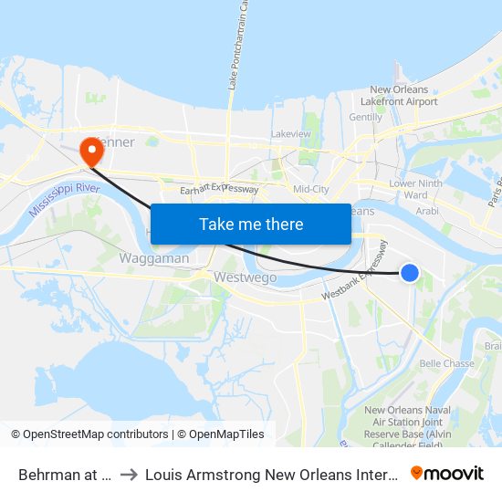 Behrman at Behrman to Louis Armstrong New Orleans International Airport - MSY map
