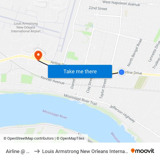 Airline @ N Sibley to Louis Armstrong New Orleans International Airport - MSY map