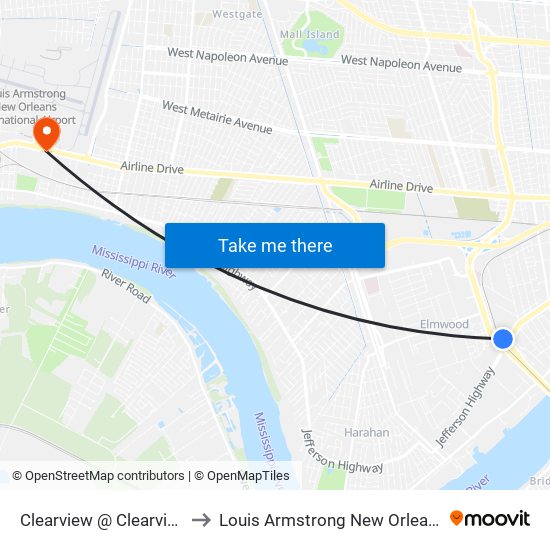 Clearview @ Clearview/Jefferson Highway to Louis Armstrong New Orleans International Airport - MSY map