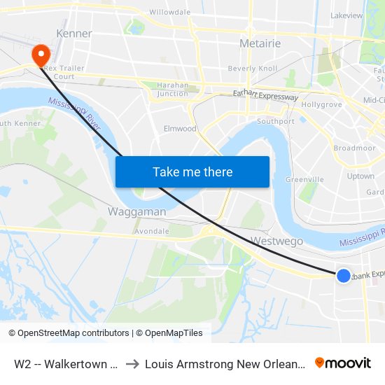 W2 -- Walkertown Terminal To Estelle to Louis Armstrong New Orleans International Airport - MSY map