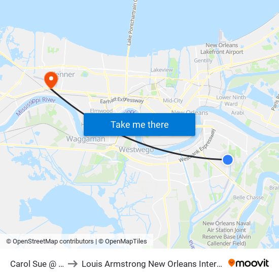 Carol Sue @ Behrman to Louis Armstrong New Orleans International Airport - MSY map
