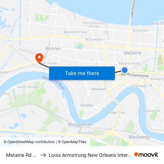 Metairie Rd @ Athania to Louis Armstrong New Orleans International Airport - MSY map