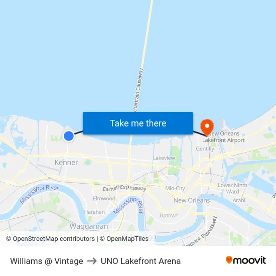 Williams @ Vintage to UNO Lakefront Arena map