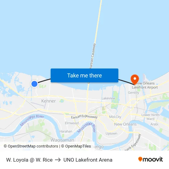 W. Loyola @ W. Rice to UNO Lakefront Arena map