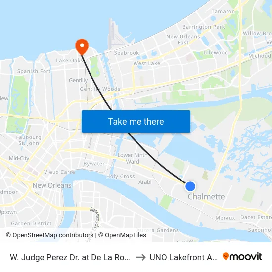 W. Judge Perez Dr. at De La Ronde Dr. to UNO Lakefront Arena map