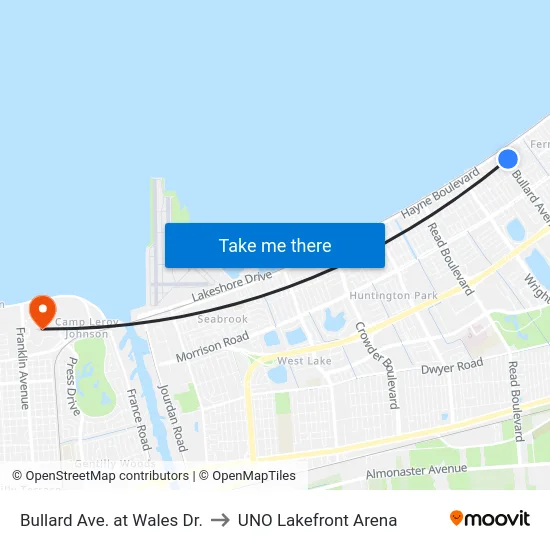 Bullard Ave. at Wales Dr. to UNO Lakefront Arena map